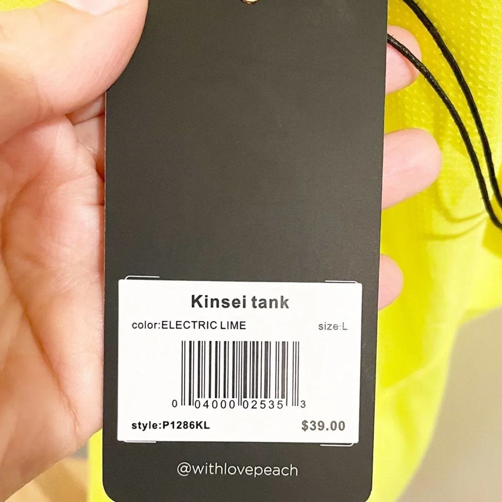 Peach Kinsei Tank Top Electric Lime Color Style P1286KL NWT Size Large - Picture 4 of 10